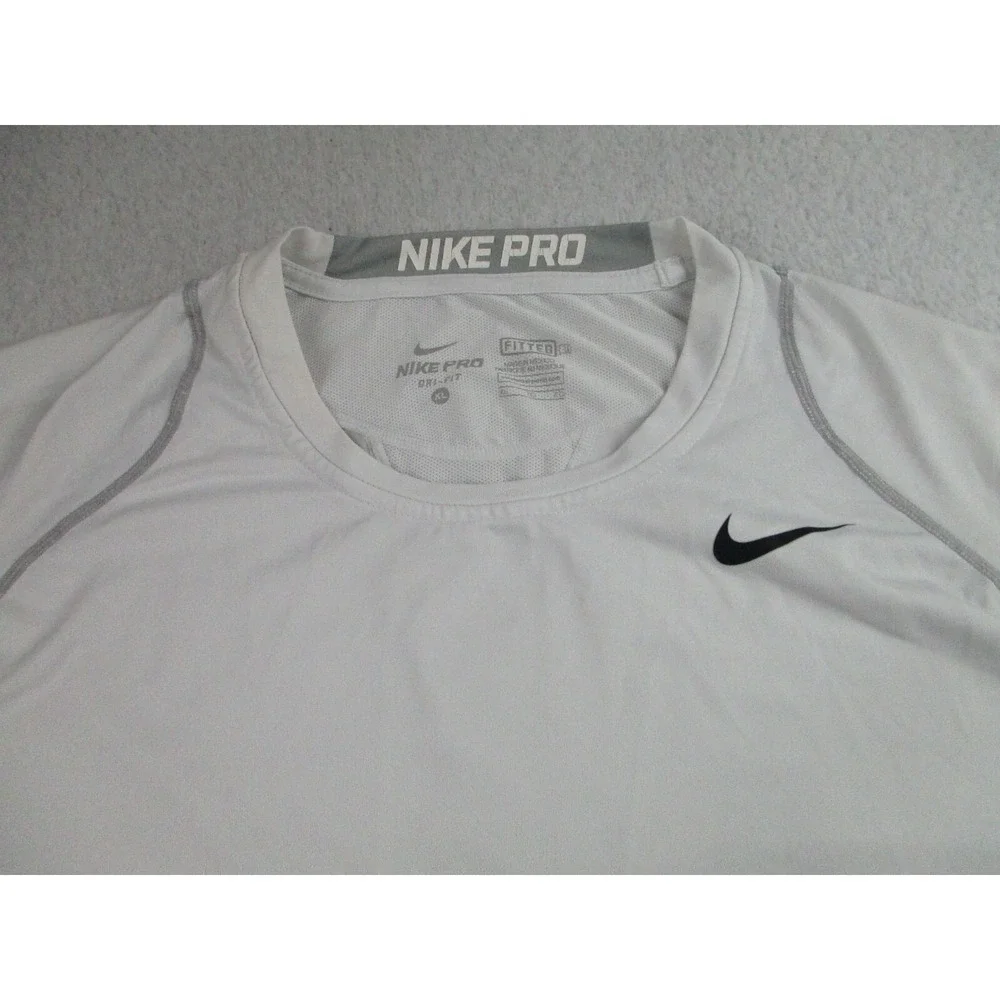Nike Pro Shirt Mens XL Fitted White Long Sleeve Dri-Fit Training Gym Performance